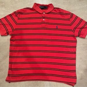 Ralph Lauren Men's Red and Navy Blue Striped Polo Shirt